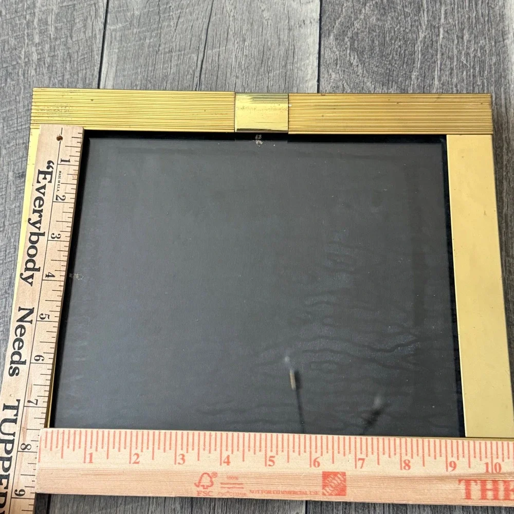 Vintage Brass Picture Frame Gold Ribbed Hollywood Regency 10x12 Tabletop Korea
